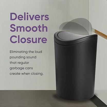 Superio Small Bathroom Trash Can with Lid, Modern Matte Black Mini Waste Bin with Swing Lid (1 1/2 Gallon, 6 Liter) Plastic Garbage Can for Kitchen, Bathroom, Bedroom, Office, Under Desk (1)