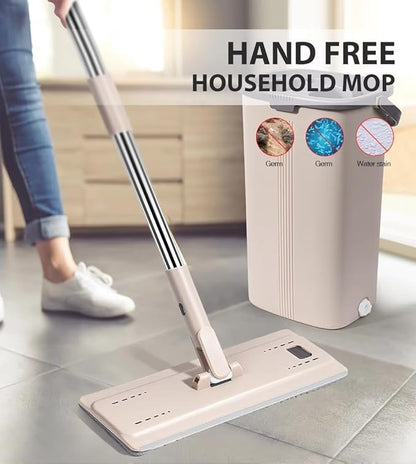 Flat Floor Mop and Bucket Set with Stainless Steel Handle, Heavy Duty Spin Bucket System for Household and Commercial Use