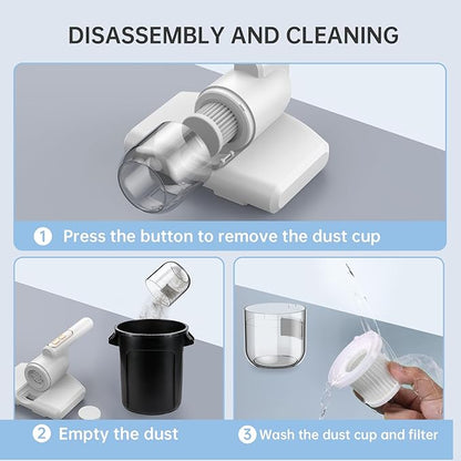 Mattress Vacuum, Cordless Handheld Vacuum Cleaner with 13Kpa Suction Power, Bed Vacuum with UV, Bed Cleaner with HEPA Filter, Suitable for Bed Sheets, Pillows and Sofas