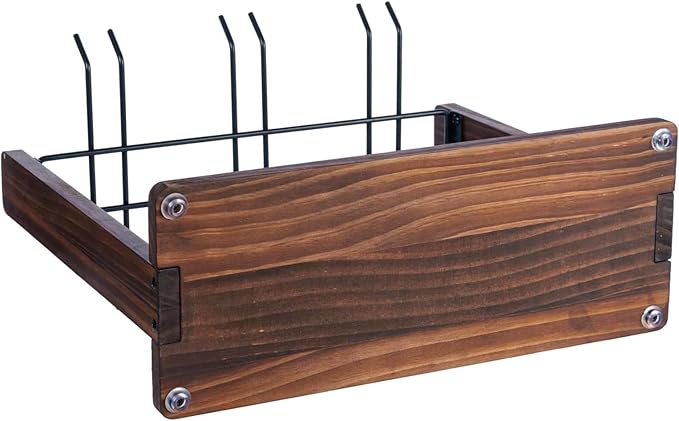 MyGift Tabletop Wine Glass Drying Rack, Champagne Flute Holder, Countertop Stemware Stand for Goblets, Modern Burnt Brown Solid Wood and Matte Black Metal Wire