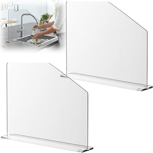 2 Pcs Acrylic Sink Splash Barrier, Clear Splatter Barrier, Freestanding Protective Panel with Cutaway, for Kitchen Hospital Labs Office, 23.6" L x 4.5" W x 18.5" H
