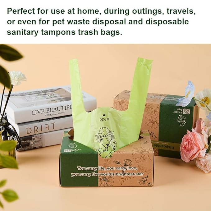 USBOO Diaper Bags Disposable for Baby, 300 Count Dirty Disposable Diaper Sacks, Easy-Tie Handles, Sanitary Napkin Disposal Bag, Diaper Disposal or Pet Waste Bags,Rainbow