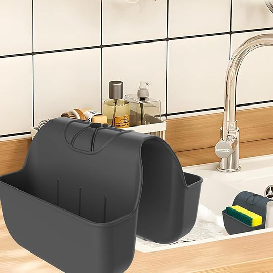 1Pc Sponge Holder for Kitchen Sink, Silicone Saddle Caddy Organizer Rack, Sponges Holder Over Faucet, Hanging Kitchen Sink Organizer Accessories Rack Basket-（Black）