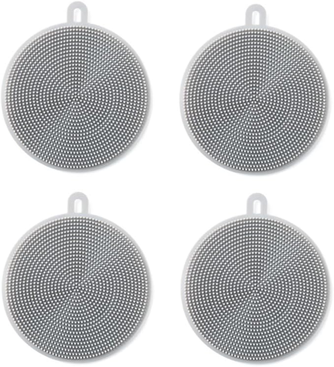 4 Pcs Silicone Dish Scrubber, Multipurpose Round Silicone Sponges Reusable Dish Brush for Kitchen Dishes Plate Fruits Vegetables Washing and Cleaning