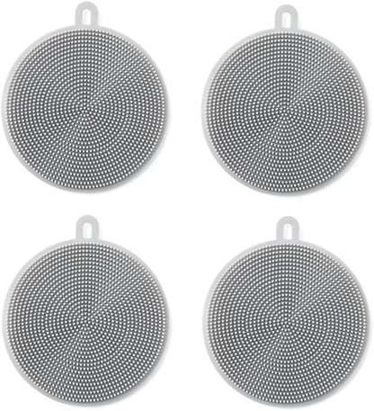 4 Pcs Silicone Dish Scrubber, Multipurpose Round Silicone Sponges Reusable Dish Brush for Kitchen Dishes Plate Fruits Vegetables Washing and Cleaning