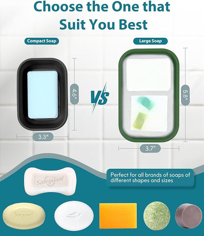 Quatish Large Leakproof Travel Soap Case, Solid Shampoo Bar Holder, Silicone Soap Box with Draining Layer, Enhanced Soap Container, Suitable for Camping, Gym, Bathroom, Outdoor Essentials, Green