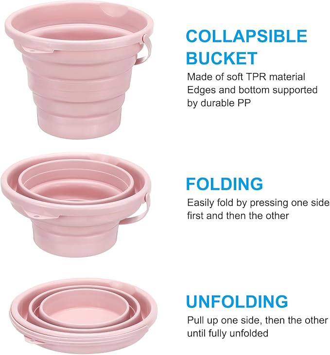 PATIKIL Collapsible Bucket 10L/2.6Gallon, Small Foldable Bucket Portable Plastic Round Tub for House Cleaning Car Washing Camping Fishing, Light Pink