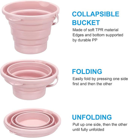 PATIKIL Collapsible Bucket 10L/2.6Gallon, Small Foldable Bucket Portable Plastic Round Tub for House Cleaning Car Washing Camping Fishing, Light Pink