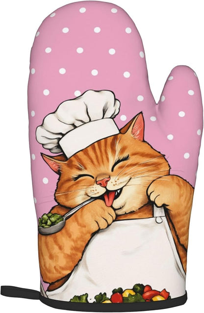 Cat Oven Mitts - Pink Oven Mitts and Pot Holders Sets of 2 Cute Kitten Cooker Kitchen Mitts Hot Pads for Baking Grilling
