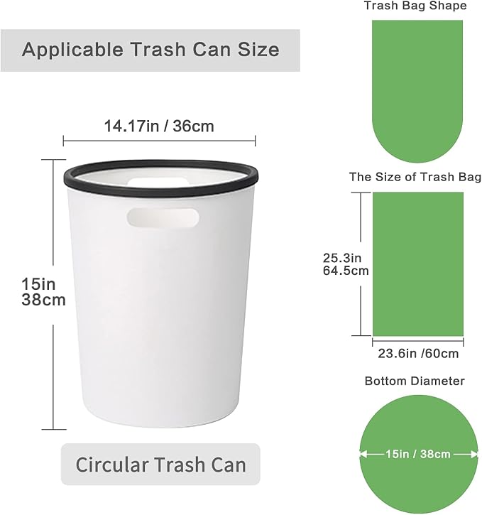 Toplive Trash Bag Garbage Bag Trash Bags Wastebasket Bin Liners for Home Bathroom Bedroom Kitchen Office Trash Can (Green, 8 Gallon)