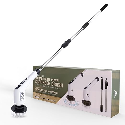 PURSONIC Cordless Rechargeable Power Scrubber Brush with 7 Heads - Extendable & Versatile for Effortless Cleaning