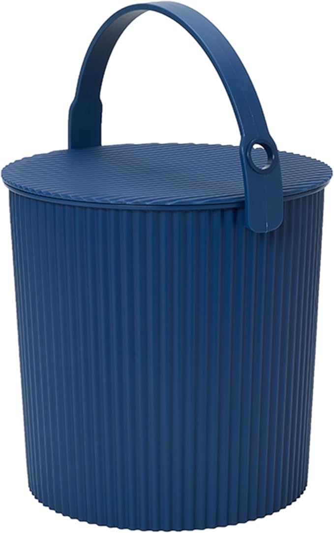 Hachiman Large Bucket - 2.6 Gallon Heavy Duty Bucket with Lid and Handle - Hands-Free Filling - Easy to Stack and Store - Indoor Outdoor Use - 10.4" x 11.1" - Navy