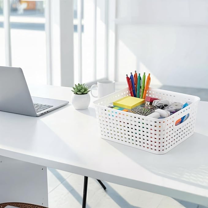 Idomy 6-Pack Plastic Storage Baskets/Bins, Rectangle