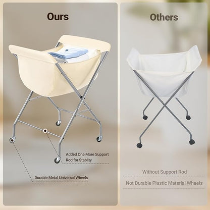 ELYKEN Collapsible Laundry Cart with Wheels, 33”H Rolling Laundry Hamper with Removable Liner Bag, Sturdy Metal Frame Folding Clothes Basket for Small Narrow Space, Bedroom, Dorm, Apartment