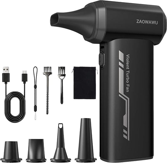 Compressed Air Duster, 150000 RPM Ultra Power Electric Air Duster with Brushless Motor, 3-Gear Rechargeable Cordless Air Blower, with Fast Charging for PC, Keyboard, Car, Home, Outdoor ﻿ (Black)