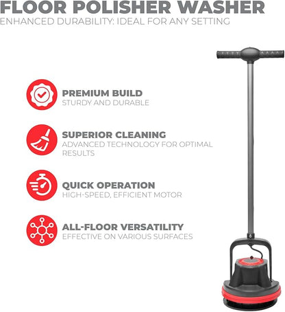 XtremepowerUS 10" Heavy Duty Commercial Pad Polisher Orbiter Hard Floor Buff Cleaner Machine, Wide Cleaning Path Floor Cleaning, 39ft Cord