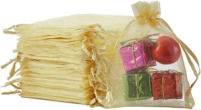 Meowoo 100PCS Organza Bags, 3x4in Small Mesh Bags Drawstring, Mesh Gift Bags Drawstring for Jewelry, Candy, Christmas, Sachets, Festivals, Bathroom Soaps, Makeup Organza, Wrapping Supplies(beige)