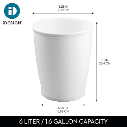 iDesign Small Round Bathroom Trash Can, Plastic Garbage Can for Bedroom, Office, Desk, Dorm, 2-Pack, White