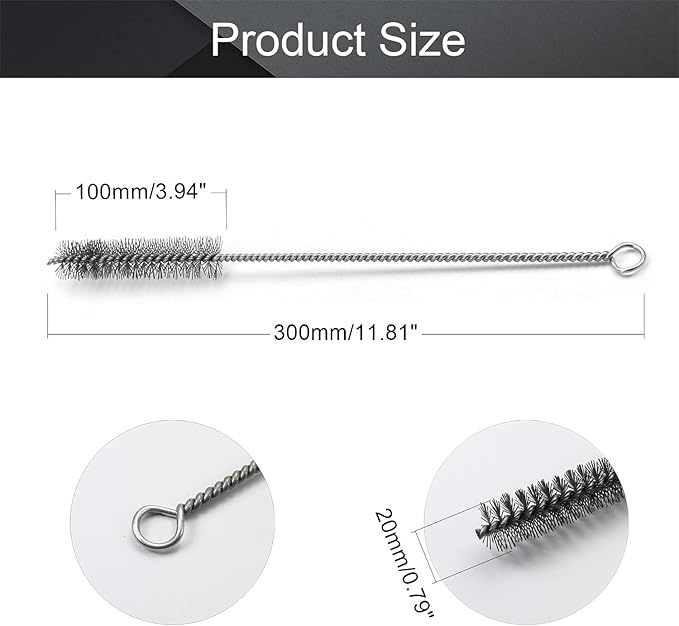 Utoolmart Wire Tube Brushes, Stainless Steel Bottle Bristle Cleaning Spiral Power Pipe Brush,0.8-inch Diameter 12-inch Length, Long-Handle Cleaner for Auto Parts, Bottles,Tubes, Keyboards,Glass