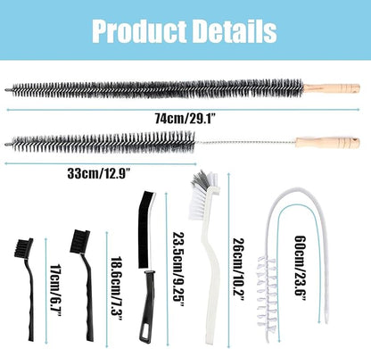 8-Piece Washing Machine Cleaning Brush Set, Dryer Vent Cleaner Kit, Front Load Washer Gasket Cleaner Brush, Crevice Gap Brush for Sink, Grout, Tile & Bathroom, Long Handle Household Cleaning Tools