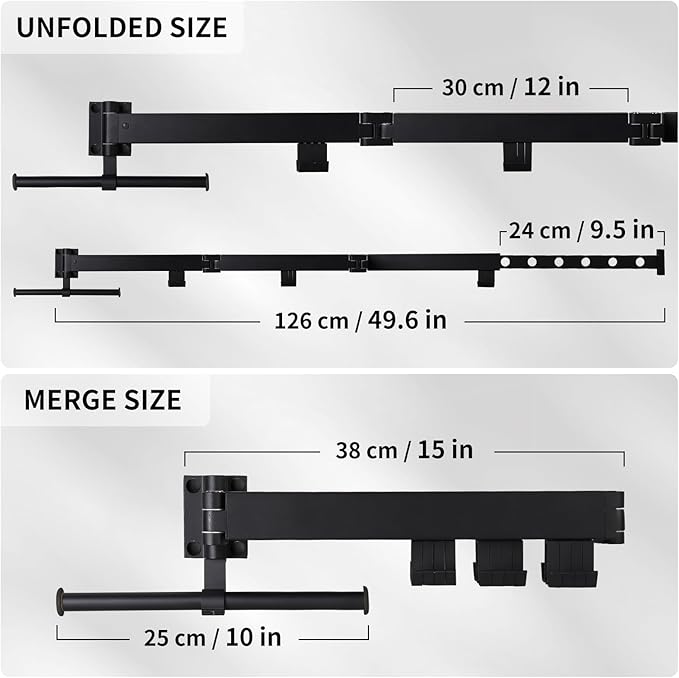 RFOUO Wall Mounted Clothes Drying Rack,Drying Rack Clothing Wall Mount with Foldable Features(Tri-Fold),Space Saver,Wall Mounted Drying Rack for Laundry Balcony Bathroom (Black)