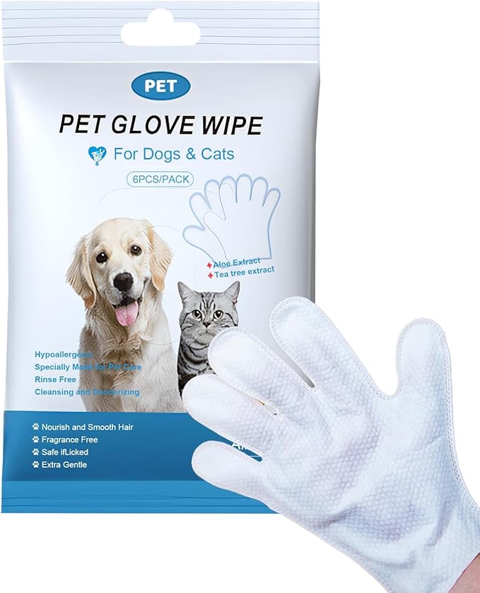 Dog Glove Wipes for Paws, Butt, Ears & Eyes - Pet Cleaning Wipes After Walk, Potty & Grooming | Extra Large Thick Rinse-Free for Dogs & Cats | Hypoallergenic Fragrance-Free for On-the-Go & Camping