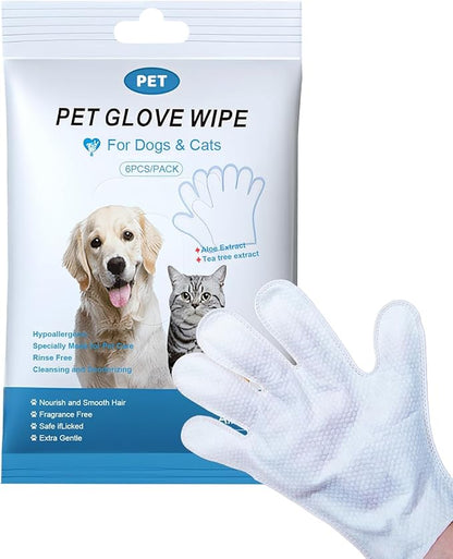 Dog Glove Wipes for Paws, Butt, Ears & Eyes - Pet Cleaning Wipes After Walk, Potty & Grooming | Extra Large Thick Rinse-Free for Dogs & Cats | Hypoallergenic Fragrance-Free for On-the-Go & Camping