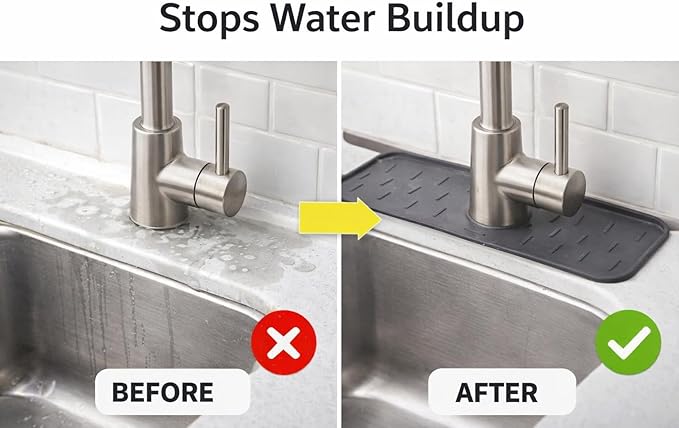 Silicone Sink Splash Guard for Faucet – Faucet Mat Drip Catcher, Kitchen Sink Water Guard, Behind Faucet Protector, Fast-Drying, Fits Most Sinks (14.5” x 5.5”, Dark Gray)