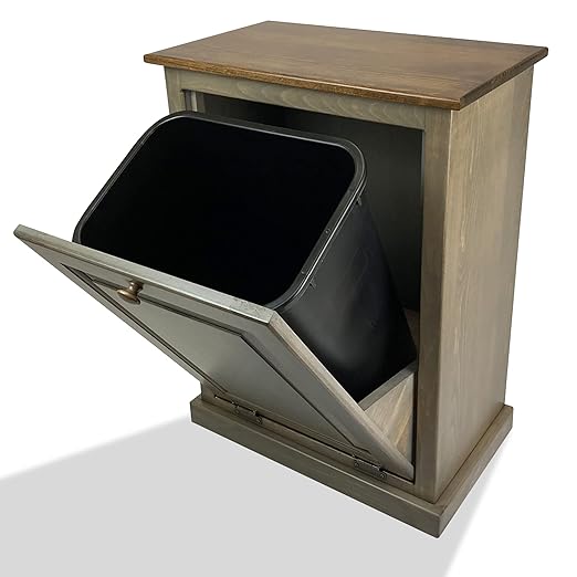 Peaceful Classics Tilt Out Trash Bin - Wooden Pull Out Cabinet, Decorative Trash Bin for Kitchen, Bedroom, & Home Patio - Pewter