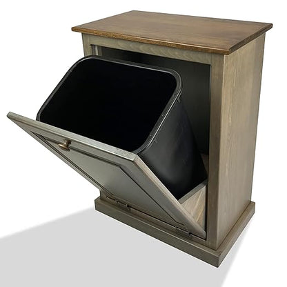 Peaceful Classics Tilt Out Trash Bin - Wooden Pull Out Cabinet, Decorative Trash Bin for Kitchen, Bedroom, & Home Patio - Pewter