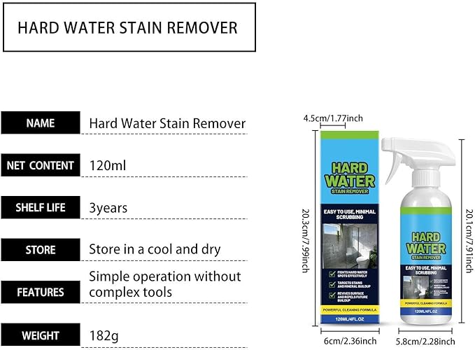 Potent Water Stain, Rapid Scale Dissolving Liquid, 120ml Bottle with Spray Nozzle, Clear Cleaner, Hard Hardware Shine with Acidic Formula, Professional Solution for Apartment Rental