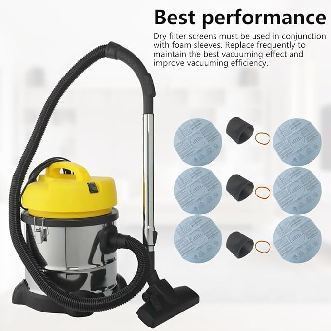 XSPANDER 6x Filters 90107/90137 and 3x Foam Sleeve 90585 & 3x Retaining Bands Fit for shop vac mini 1 gallon: 2011600(2E200); 1x1 vac: 2010100; Fit for Shop vac hang up (2015 Model)（12 Pieces)