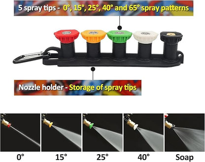 Pressure Washer Spray Gun M22-14 Max 3000 PSI with 1/4" Quick Connector Snow Foam Lance & 5 Spray Tips & Clip Nozzle Holder, Compatible for Some of Greenworks Kar-cher Ryobi Homelite Pressure Washer