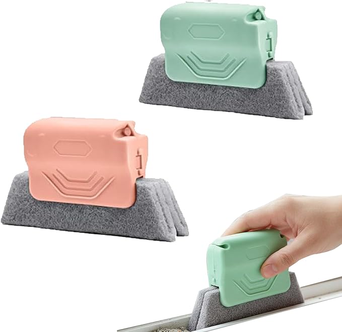 Magic Window Track Cleaner, 2026 New Handheld Cleaning Brush Set, Creative Cleaner Brushes Tools for Window lides Gaps, Sliding Door Track, Tile Lines Shutter Car Vents (2PCS, Pink+Green)