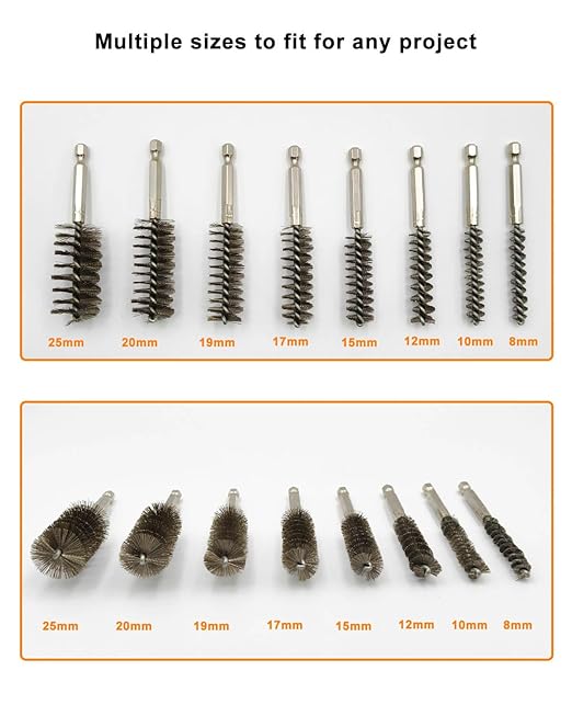 Wire Brush for Drill Set - 8 Types of Drill Wire Brush, Drill Stainless Steel Bore Brush Attachments for Cleaning Metal Fit for Power Drill(8, 10, 12, 15, 17, 19, 22, 25mm)