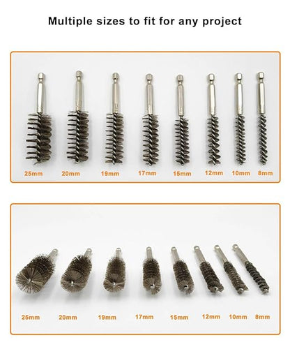 Wire Brush for Drill Set - 8 Types of Drill Wire Brush, Drill Stainless Steel Bore Brush Attachments for Cleaning Metal Fit for Power Drill(8, 10, 12, 15, 17, 19, 22, 25mm)
