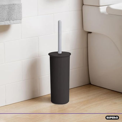Superio Decorative Plastic Toilet Bowl Brush and Holder Set, Cleaner Scrubber for Bathroom (2, Brown)