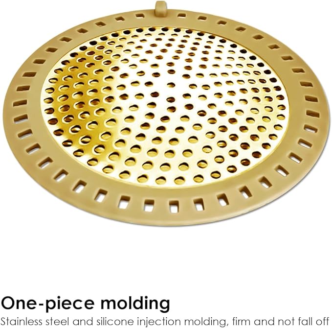 Seatery 2PCS Hair Catcher Shower Drain/Strainer/Cover/Filter/Trap, Bathtub Drain Cover Hair Catcher, Hair Stopper for Bathroom Sink/Floor Drain, Stainless Steel and Silicone Drain Strainer, Gold