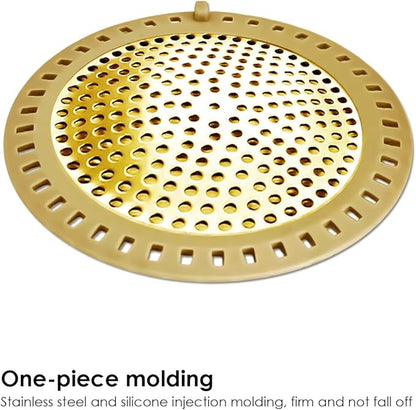 Seatery 2PCS Hair Catcher Shower Drain/Strainer/Cover/Filter/Trap, Bathtub Drain Cover Hair Catcher, Hair Stopper for Bathroom Sink/Floor Drain, Stainless Steel and Silicone Drain Strainer, Gold