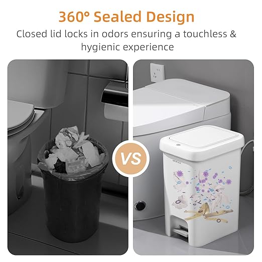 MOPALL 2.7 Gallon Small Bathroom Trash Can with Lid Soft Close, Garbage Can with Press Top Lid & Foot Pedal, Step Trashcan Slim Trash Bin Waste Basket for Toilet, Office, Bedroom, Kitchen, Living Room