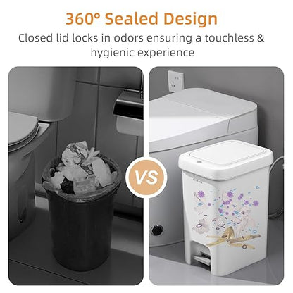 MOPALL 2.7 Gallon Small Bathroom Trash Can with Lid Soft Close, Garbage Can with Press Top Lid & Foot Pedal, Step Trashcan Slim Trash Bin Waste Basket for Toilet, Office, Bedroom, Kitchen, Living Room