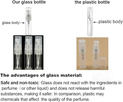 Elfenstal- 25pcs Mini Clear 3ml Fine Mist Atomizer Glass Bottle Spray Refillable Perfume Empty Bottle Glass Clean Cloth for Travel Party Portable Makeup Tool