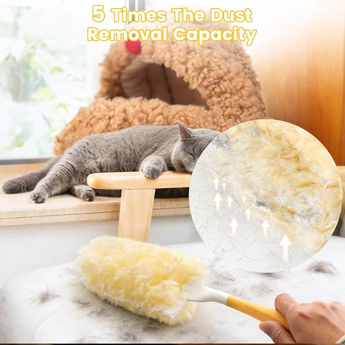HomeBeyond Heavy Duty Duster Refills, 360° Efficient Duster Kit for Swiffer, 30 Pack & 3 ft Extension Pole, 5X Microfibers Multisurface Dusters for Cleaning Home, Celling Fan, Blinds, Vent & Shelves