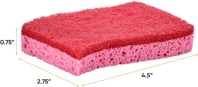 Non-Scratch Cellulose Sponge Kitchen Scrub Sponge with Scouring Pad Set, Good for Non-Stick Cookware Frying Pan, Pot, Counter Top, Sink Scrubbing, Kitchen Scrubbers, Pack of 2, (Red/Pink)