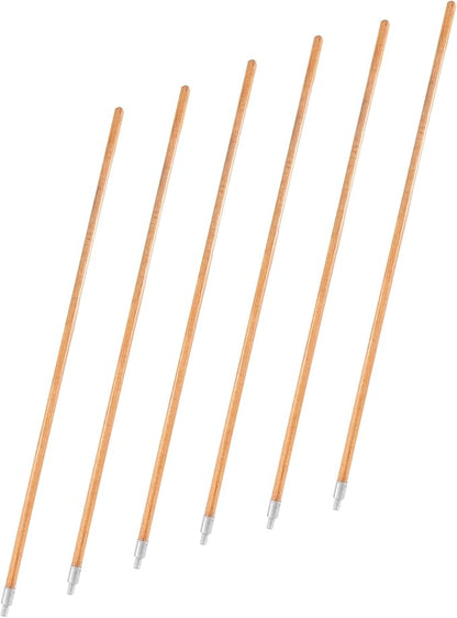 Matthew Cleaning Commercial 60inch Screw On Mop Handle for Floor Cleaning Heavy Duty Mop Head Replacement Holder Industrial Grade Lacquered-Wood Handle with Threaded Metal Tip - 6 Pack