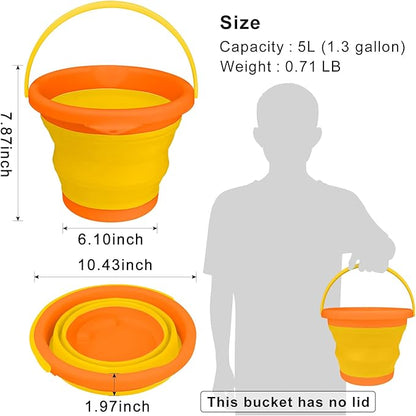 5L Collapsible Car Wash Bucket with Handle, Silicone Ice Bucket for Cleaning, Space Saving Foldable Basin Tub for Beach Sand Gardening Fishing Washing Household Use Storage RV Supplies