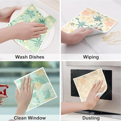 6 - Pack Swedish Kitchen Dish Cloths - Reusable Paper Towels for Counters & Dishes - Eco Friendly Cellulose Sponge Cloth (Flower Pattern)