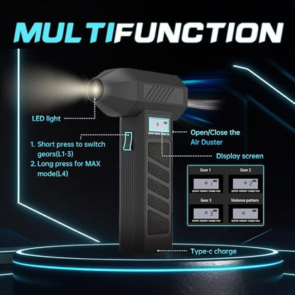 Electric Air Duster with Light - 130000RPM Cordless Blower for SUP Pump, Inflatable Paddleboard, Rechargeable Brushless Motor, 4-Speed for Computer, Keyboard, Car, Home, Outdoor Cleaning