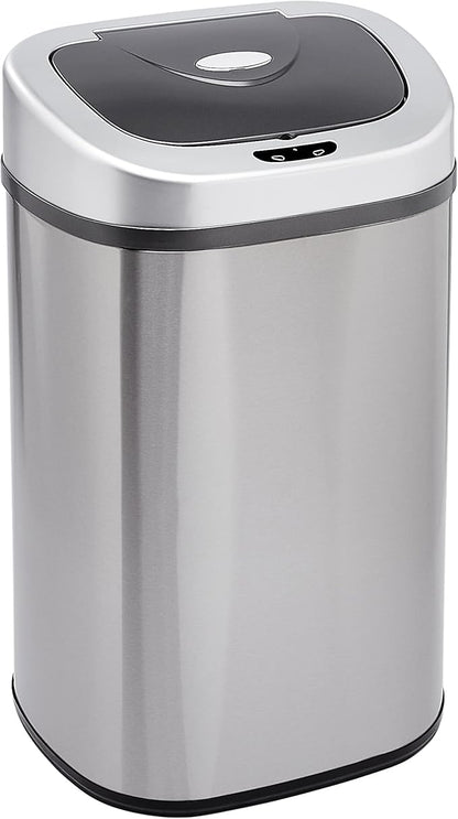 Amazon Basics Automatic Dual Compartment Trash Can with Lid, Hands-Free, Fingerprint Resistant, Odor Control, Stainless Steel, D-Shaped, 80 l, 2 Bins