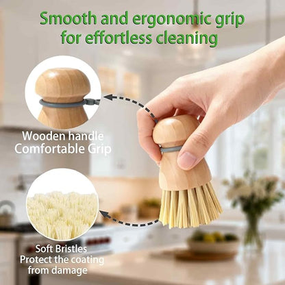 2 Pack Wooden Dish Brush, Compact Palm Dish Scrubber with Soft Rubber Hanging Ring, PBT Bristles Kitchen Scrub Tool for Dishes, Pots, Pans and Sink Cleaning